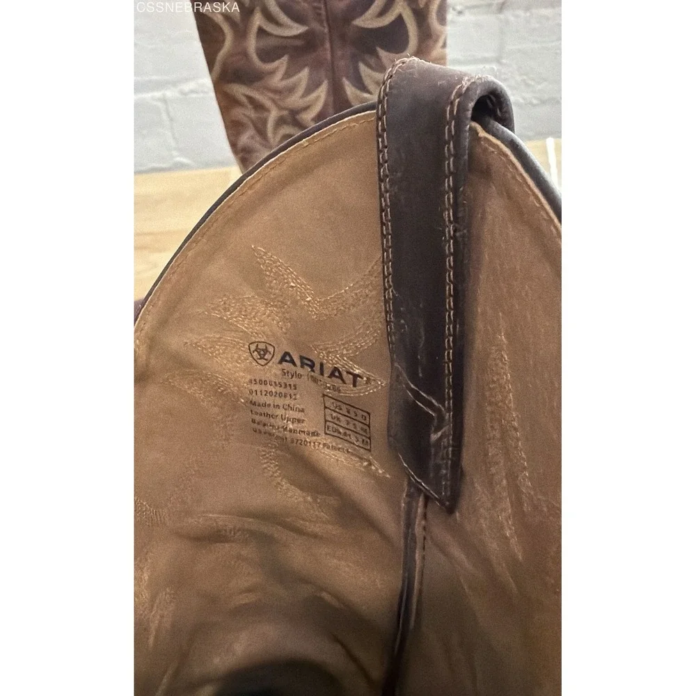 Ariat Heritage Western R-Toe Distressed Brown Leather Cowboy Boots Men's 8.5D - Picture 5 of 10